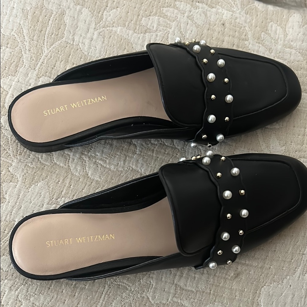Stuart Weitzman Black Pearl Embellished Women's Mules